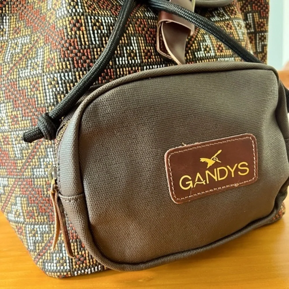 NWT Gandy's Brown Woven Boho Canvas Mini Backpack Knapsack Travel Bag Eco Rare